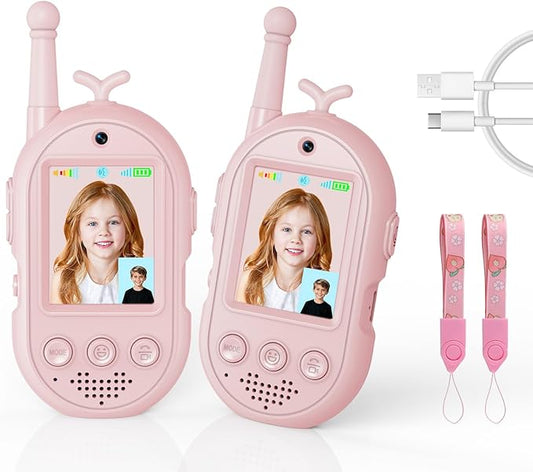Video Walkie Talkies for Kids Toys - 2 Pack Rechargeable Walkie Talkie with Camera and Screen,Long Range 2 Way Radio for Outdoor Camping Games,Christmas Birthday Gifts for Boys Girls Age 3-12(Pink)