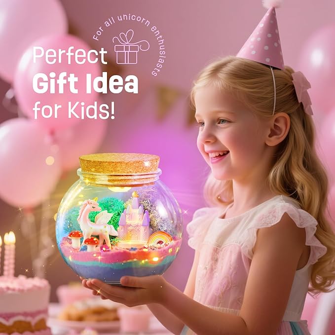 Unicorn Gifts for Girls - Light Up Terrarium Kit for Kids - DIY Unicorn Toys for Girls Age 4 5 6 7 8-12 Year Old, Arts and Crafts Kit for Kids, Christmas Halloween Birthday Gifts