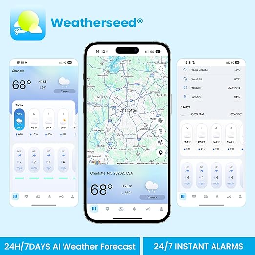 Sainlogic Smart WiFi Weather Stations Wireless Indoor Outdoor SA8 Plus,24/7 AI Weather Forecast by Weatherseed®, Home Weather Station with APP/Email Alert, Rain Gauge, 2-Year Data Storage（Only 2.4G）
