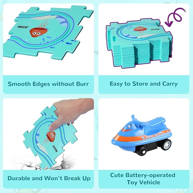 New Plastic Puzzles for Kids Ages 3-5 with A Cute Vehicle, Toddler Puzzles Gift, Critical Thinking Educational Toys, Toys for 3 4 5 6 Year Old Boys Girls, Fun Race Car Track STEM Toys for Kids