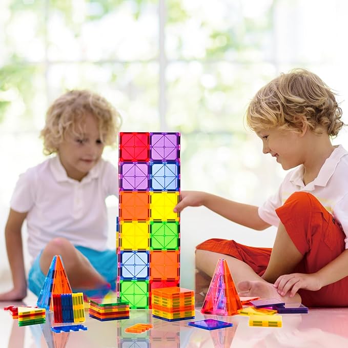 CuteTiger Magnetic Tiles, 64PCS Magnet Building Toys, Magnetic Building Set, Stacking Blocks, Perfect STEM Toys Gift for Kids Boys and Girls