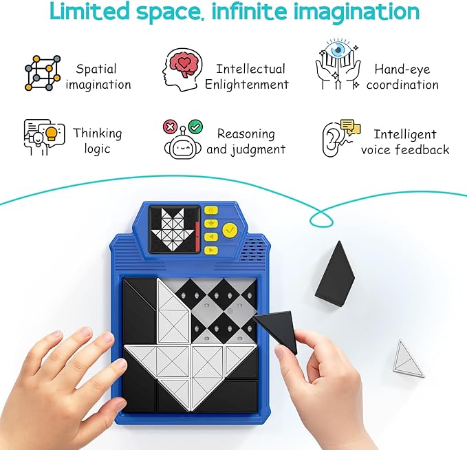 Smart 3D Puzzle Blocks with Answer-Checking, 3 Difficulty Levels & 210 Challenges, Montessori Brain Teaser Game for Kids Ages 3+ to Enhance Logic & Spatial Skills, Educational Toy