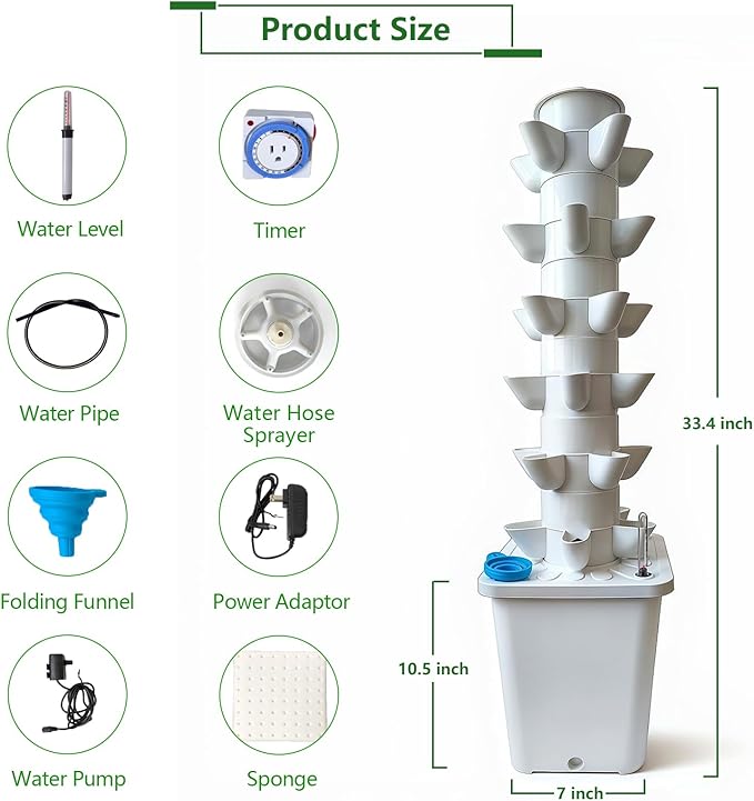 30 Plants Hydroponic Tower, Hydroponics Growing System Tower, Hydroponics Tower with Timer Automatic Watering, Vertical Hydroponic Tower, Planter Germination Kit for Herbs Vegetables Fruits
