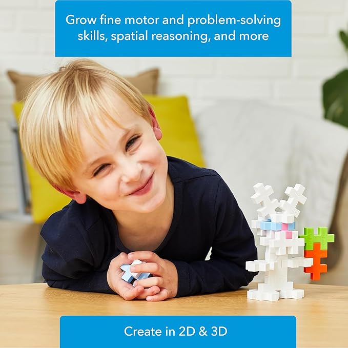 PLUS PLUS Big - 15 Piece Bunny Tube- Construction Building Stem/Steam Toy, Interlocking Large Puzzle Blocks for Toddlers and Preschool