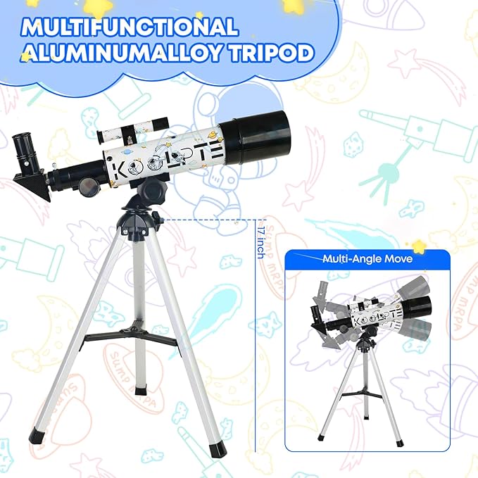 Kids Telescope for Astronomy Beginners – 50mm Portable Refractor Telescope with Tripod & Eyepieces, STEM Space Toy for Boys & Girls, Educational Gift for Kids Age 6–14