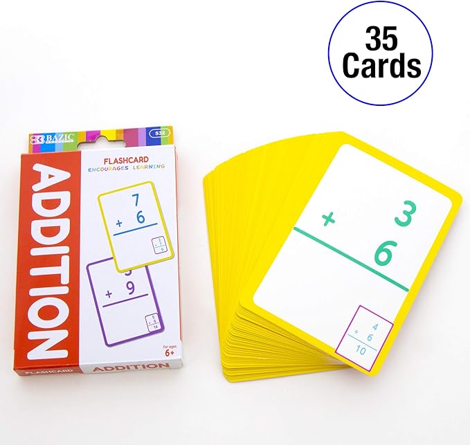 BAZIC Products Addition Flash Cards, Numbers Math Flashcards Game at School Home, Problem Solving (36/Pack), 24-Packs