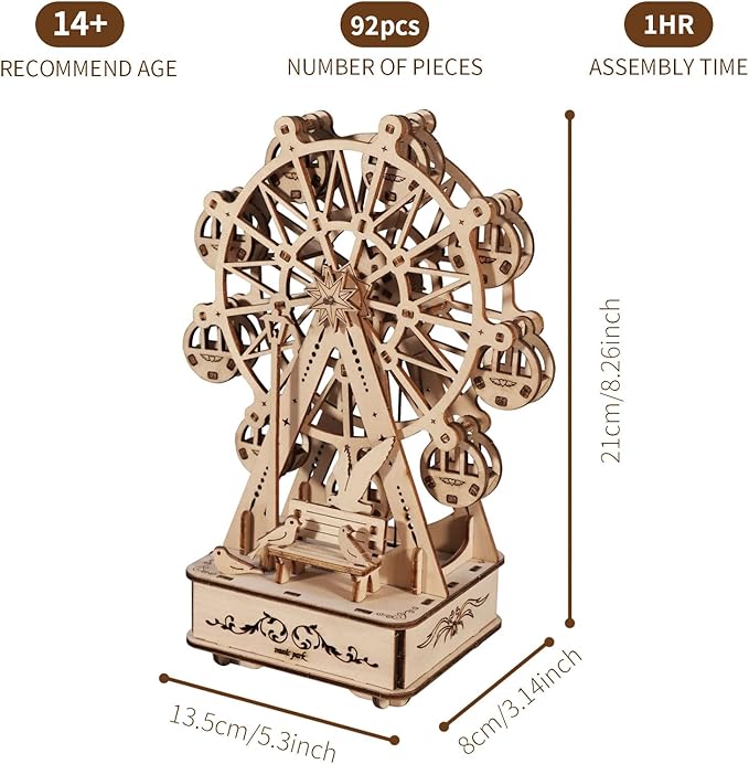 3D Wooden Puzzles Music Box Ferris Wheel DIY Crafts Handmade Model Kits for Women Birthday Gifts