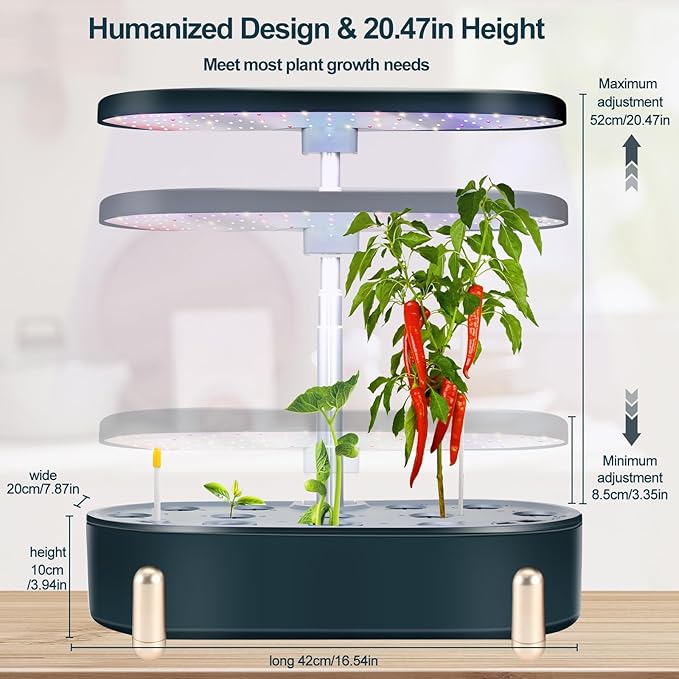 Indoor Garden Hydroponics Growing System12 Pods Plant Germination Kit Aeroponic Herb Vegetable Growth Lamp Countertop with LED Grow Light Hydrophonic Planter Grower Automatic Water Circulation (Black)