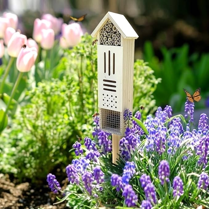 Wooden Insect House, Insect Hotel for Bugs, Bees, Butterflys, Ladybirds, Natural Beneficial Insect Habitat for Garden and Yard