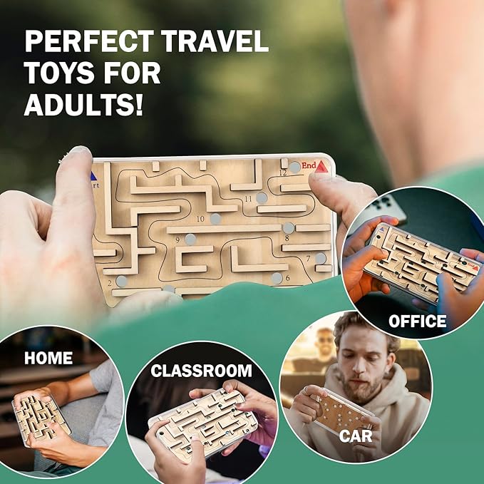Handheld Fidget Brain Teaser Puzzle Game for Kids - Challenging Wooden Labyrinth Marble Maze for Boys - Fun Brain Teaser Fidget Toys for Travel Christmas Stocking Stuffer for Kids Ages 3 4 5 6 7 8