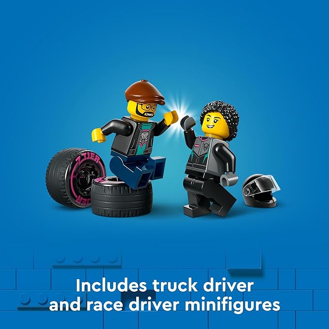 LEGO City Race Car and Car Carrier Truck Building Toys - Pretend Play Toys for Boys & Girls, Ages 6+ Years - Gift for Christmas - W/Racer & Driver Minifigures - 60406