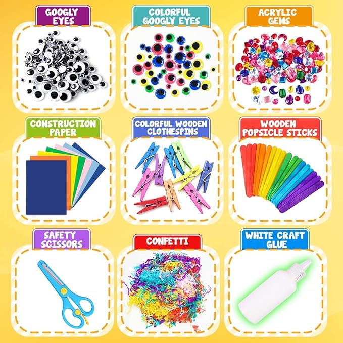 FUNZBO Arts and Crafts School Supplies for Kids - Christmas Kindergarten School Supplies Set with Glitter Glue Stick,Glue, Pipe Cleaners Craft and Kids' Scissor, Birthday Gifts for Girls Boys Age 4+