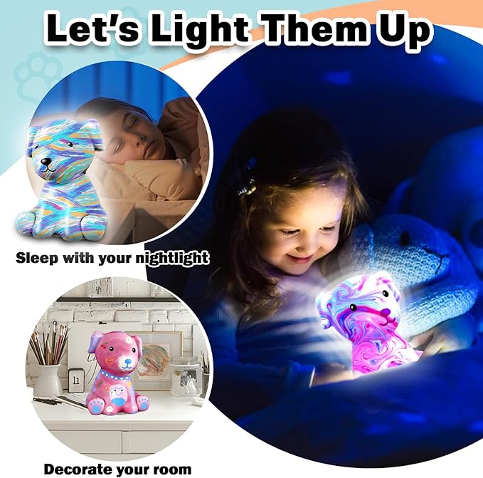 FUNZBO Paint Your Own Dog Lamp Kit - Arts and Crafts Supplies Puppy Painting Kits for Kids Teens Adults, DIY Night Light Dog Toy for Toddlers Girls Boys Ages 3 4 5 6 7 8 9 10 11 12 13+ Birthday Gifts