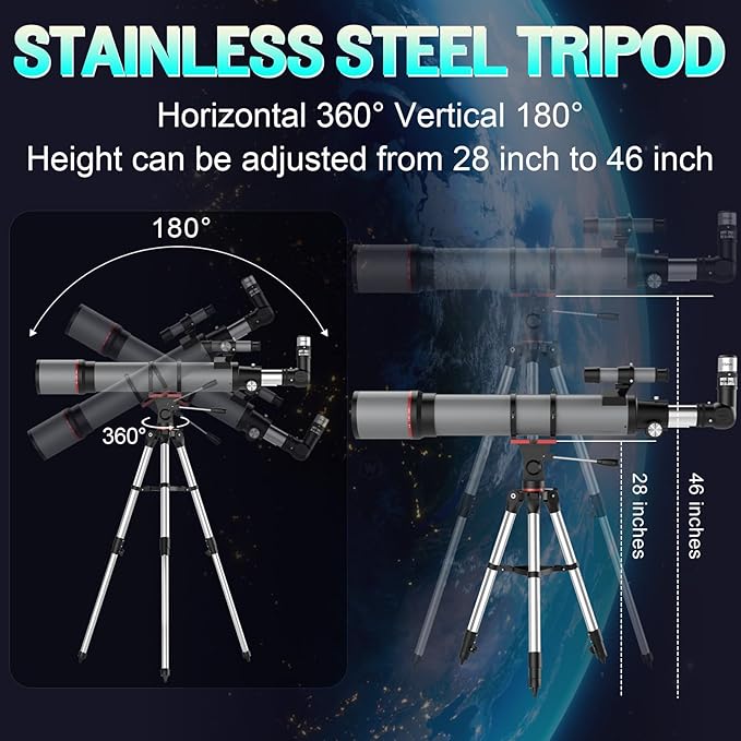 Telescope for Adults High Powered - Aurosports 90mm Aperture 800mm Refractor Telescope for Kids & Beginners Astronomy - Portable Telescope with Phone Adapter Tripod Carrying Bag