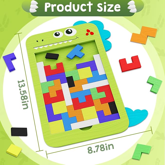 40 Pcs Wooden Blocks Puzzles, Jigsaw Puzzles, Wooden Brain Teaser IQ Game Toy, Educational Puzzle, Intelligent Tangram 3D Russian Blocks for 3+ Years Old Kids