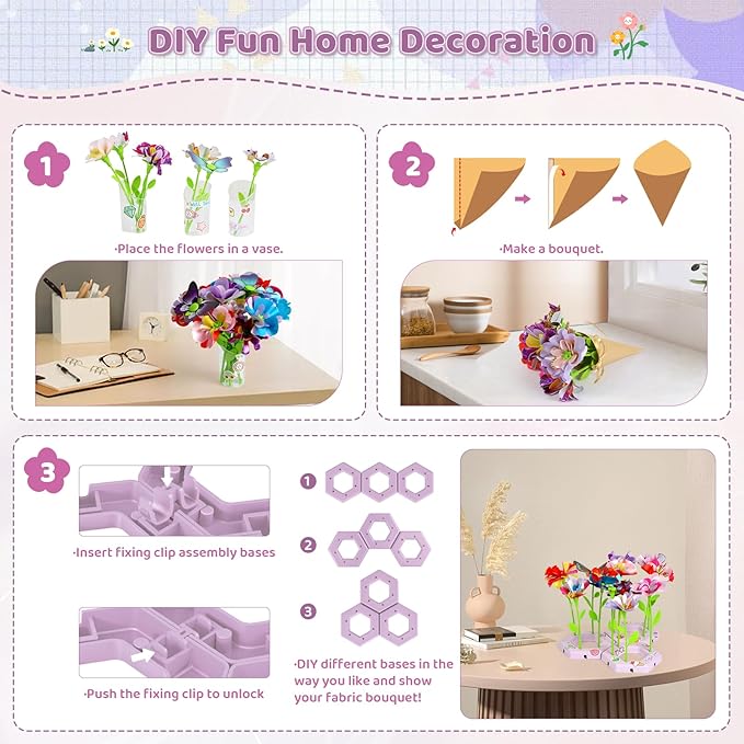 Bsgifts Fabric Flower Making Toys, DIY Flower Press Kits for Kids Ages 3-12, Creative Educational Activity Arts & Crafts Toys, Ideal Christmas Birthday Gifts for Girls