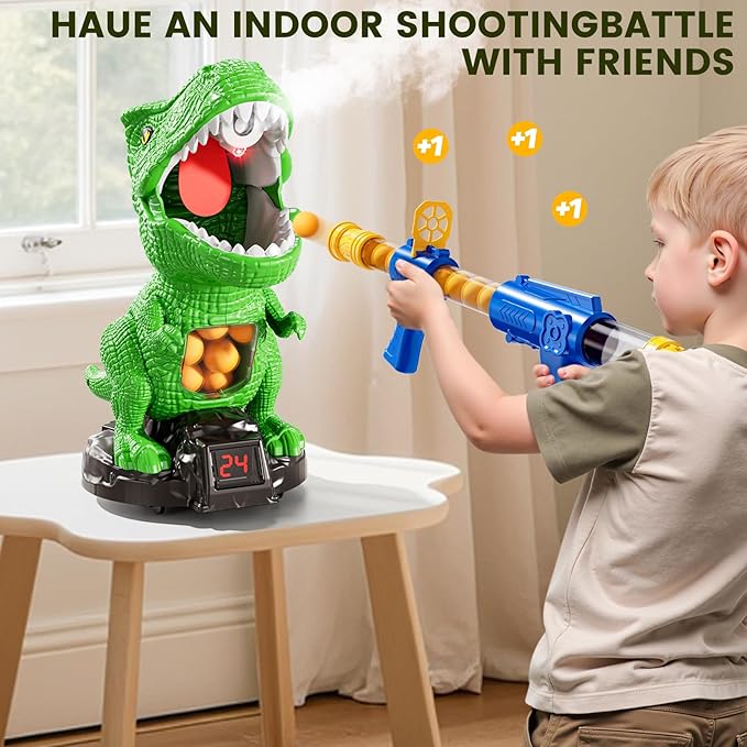 Movable Dinosaur Shooting for Toys Kids 4-6, Electronic Kids Target Games w/Air Pump Launcher, LCD Score Record, Sound, 24 Foam Balls, Birthday Gifts for 3 4 5 6 7 8 9 Year Old Boys Girls