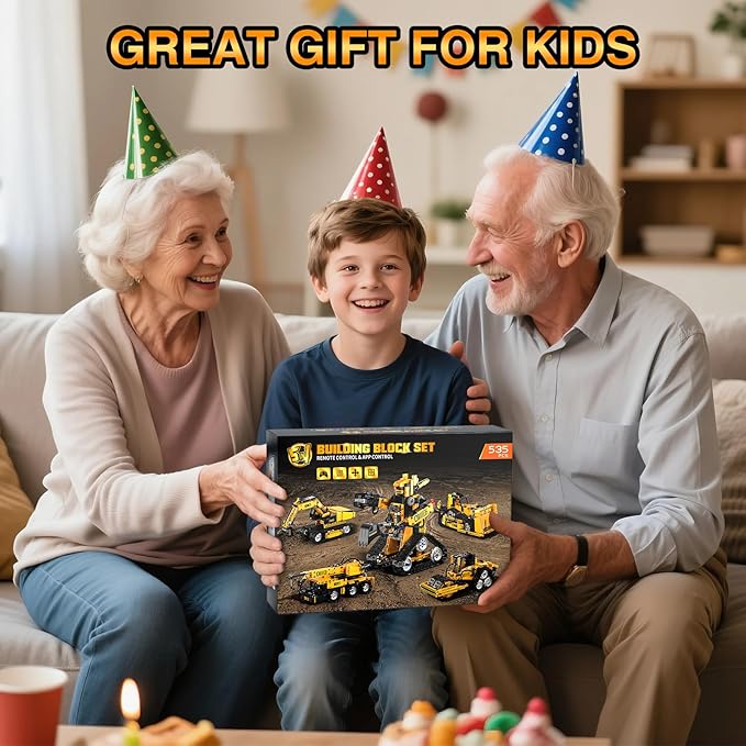5 in 1 Building Toys STEM Robotics Kit for Kids 6-14, Remote & APP Controlled STEM Excavator/Truck/Robot/Bulldozer/Roller, 535 PCS Blocks RC Robot Erector Sets, Birthday Gift for 8 10 11 12+ Years Old