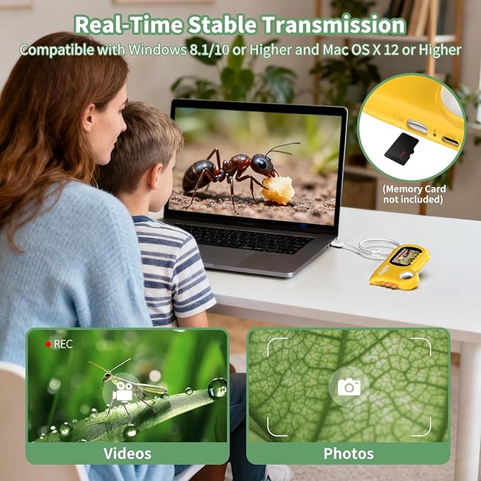 2 in 1 Microscope for Kids & Video Camera, Deepoter 1000X Digital Microscope with 2.0" Screen, Portable Handheld Kids Camera Toys, STEM Educational Science Kit Gifts for 3-12 Age Years Old Boys Girls