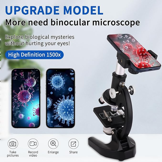 Microscope 40X-2000X Magnification, High Definition Wide Angle Eyepiece with Microscope Slide, Cell Phone Viewing, for Homeschool Labs
