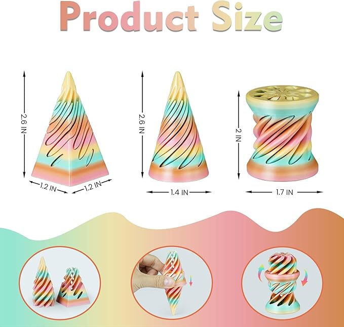 3PCS Impossible Cone,3D Printed Spiral Cone Fidget Toys,Impossible Pyramid Passthrough Sculpture,Stress Relieving Toys for Adults and Kids,Stocking Filler White Elephant Gifts (Candy Color-2)