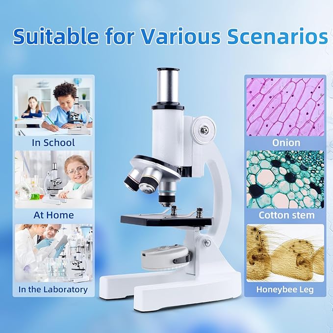 Microscope for Kids Beginner, 40X-2000X Biological Compound Microscope Kit with Adjustable Brightness LED, Slides for School Lab Home Education, Gifts for Children Students