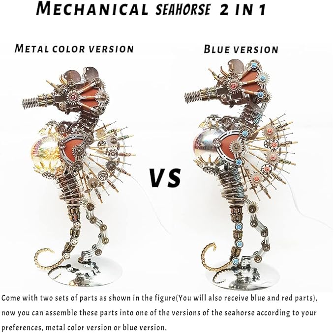 Meatalkitor 3D Puzzle Steampunk Seahorse Lamp - 2100PCS Metal Mechanical Model Kit with 16 Color Planet Light - Perfect Room Decor and Gift Choice (Firework LAMP)