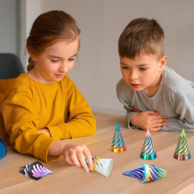 6PCS Impossible Cone,3D Printed Spiral Cone Fidget Toys,Impossible Pyramid Passthrough Sculpture,Stress Relieving Toys for Adults and Kids,Stocking Filler White Elephant Gifts (6 Colors)