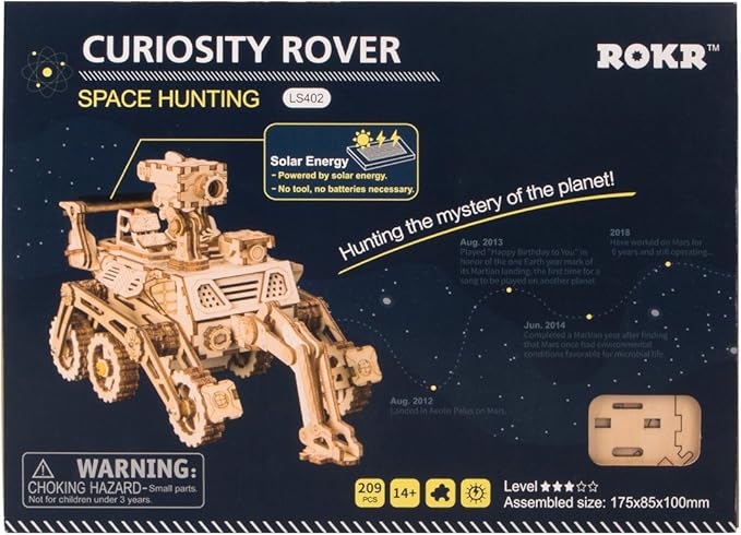 ROKR Assemble Solar Energy Powered Cars-Moveable 3D Wooden Puzzle Toys-Funny Teaching Educational-Home Deco-Model Building Sets-Best Christmas,Birthday Gift for Adult (Curiosity Rover)