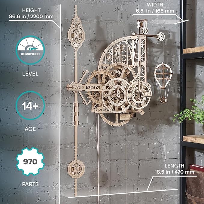 UGEARS Aero Clock Wooden 3D Puzzles for Adults - Mechanical Wooden Model Kits for Adults to Build, Wall Clock 3D Puzzle with Pendulum Model Kit, DIY Miniature Kit Crafts Gift for Christmas