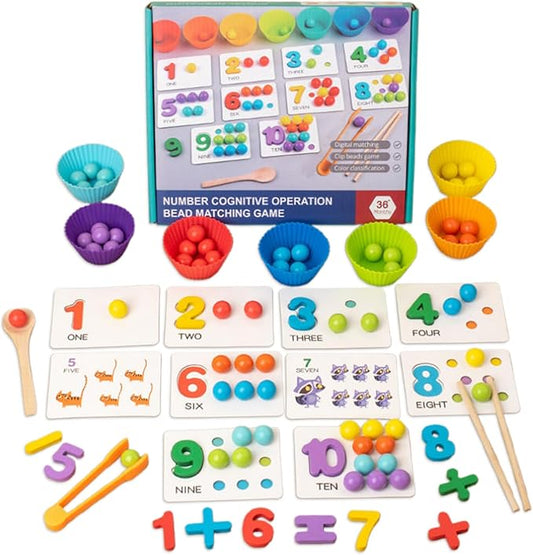 Montessori Arithmetic Math Toy Set, Montessori Arithmetic Kit, Silicone Number Learning with Beads, Number Cognitive Clip Bead Matching Gamefor Early Childhood Educational Activities (1Set)