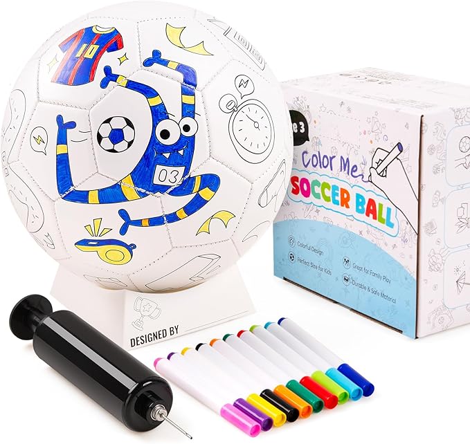 ZOOJOY Color Your Own Soccer Ball with Markers, Soccer Gifts for Girls Boys, Size 3 Monster Paint Personalized Arts and Crafts Kit for Kids, Ball Game Birthday Gift Toys for Toddlers 3-10