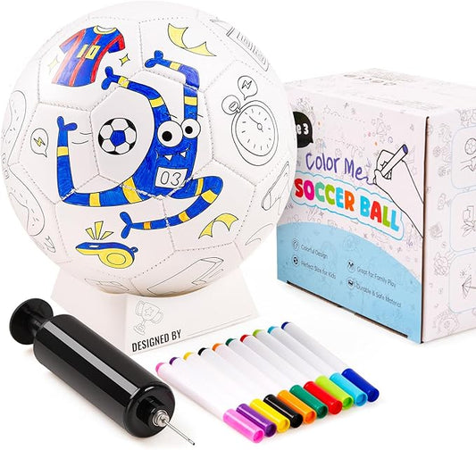 ZOOJOY Color Your Own Soccer Ball with Markers, Soccer Gifts for Girls Boys, Size 3 Monster Paint Personalized Arts and Crafts Kit for Kids, Ball Game Birthday Gift Toys for Toddlers 3-10