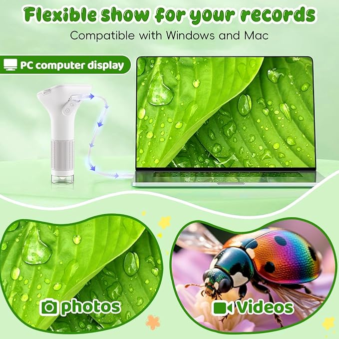 Microscope for Kids, 2'' Digital Handheld Kids Microscope with Adjustable Light, 1000X 1080P Pocket Portable Mini Micro Scope, Stem Toys for Ages 5-7 8-12 Teen Boys and Girls Educational Gifts, White