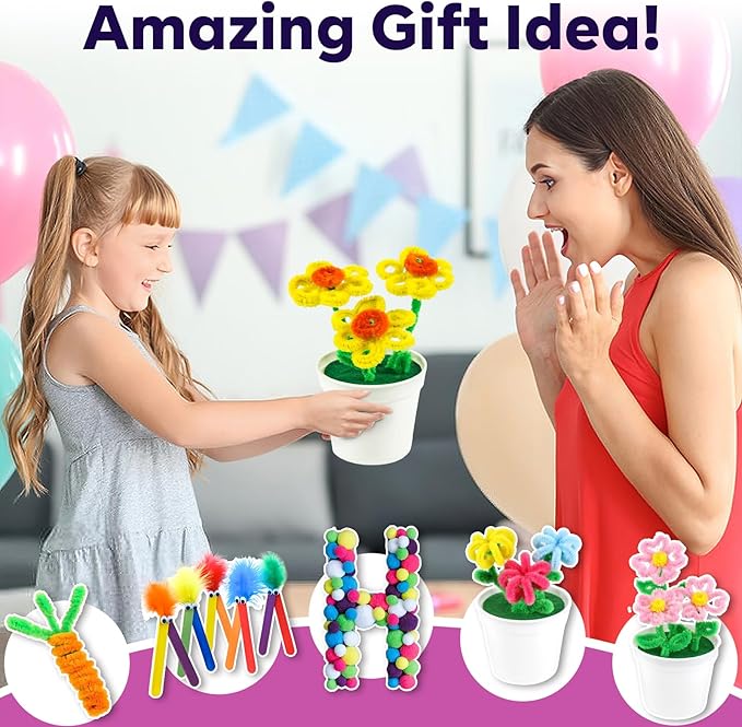 FUNZBO Christmas Arts and Crafts Supplies for Kids - Craft Kits with Pipe Cleaners, Popsicle Stickers, Construction Paper, Pom Poms & Googly Eyes, Birthday Gifts for Girls & Boys Age 4+