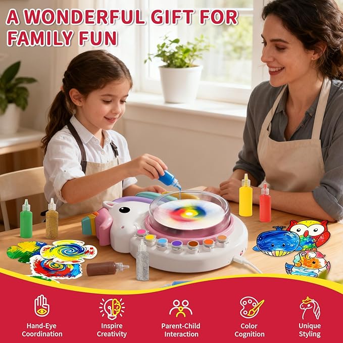 Oeasic Unicorn Spin Art Machine for Kids, Dual Rotation Painting Spinner Arts and Crafts with 60 Design Cards, Art Supplies for Kid Set, Birthday & Christmas Gift for Girls Ages 4 5 6 7 8 9 10 11 12