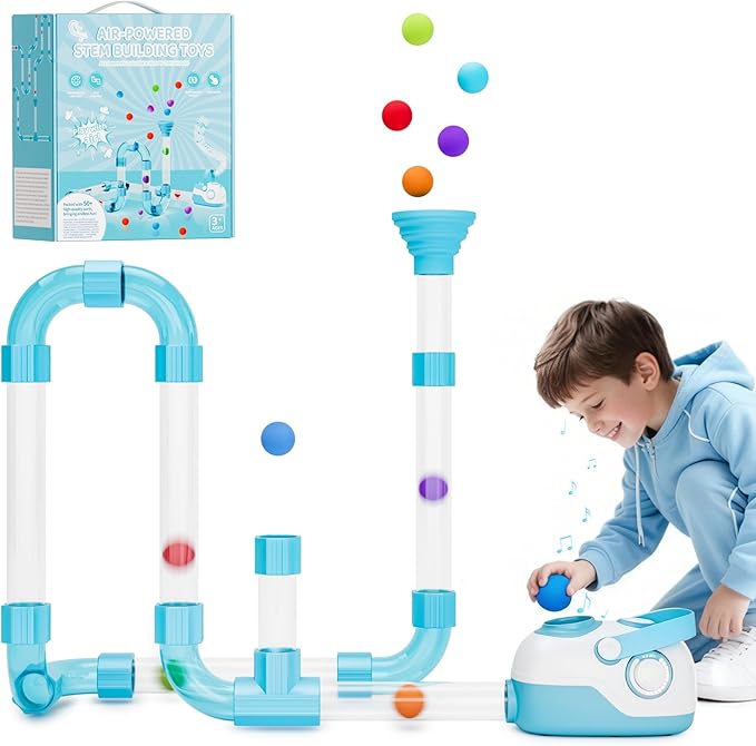 Air-Powered STEM Building Toys - Rechargeable & Play While Charging STEM Toys for 3+ Year Old, Birthday & Christmas Gifts for Kids