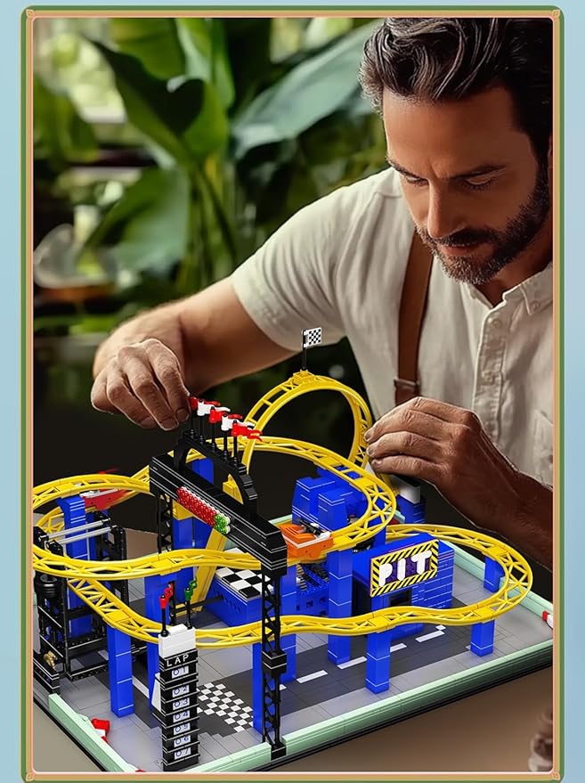 Sosuy Motorized Roller Coaster Building Blocks Set, 1707+ Pcs 360° Loops, Lap Counter, Finish Line Arch, Theme Amusement Park Coaster Model Set, STEM Toy for Boys Girl Kids Adults 8+