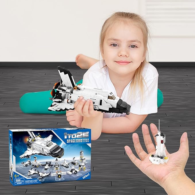 Space Shuttle Building Toys, 25-in-1 Aerospace Building Kit for Kids to Assemble a Big Spaceship or 12 Small Different Space Probe, Best Present for Boys and Girls Aged 6 7 8 9 10 11 12 13 14+, 586PCS