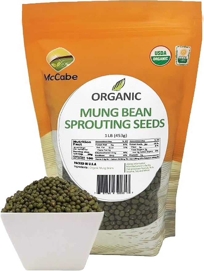 McCabe Organic Mung Bean Sprouting Seeds - Mung Bean Sprouting | Rich with Fiber & Minerals | USDA and CCOF Certified | Packed in USA | 1Lb