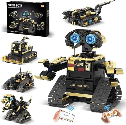 5 in 1 STEM Robot Toy Building Kit, Robot Building Kit with App & Remote Control for Kids Ages 8-14, Coding Robotics Technic Toy Bulldozer Erector for Boys Girls, 695 PCS