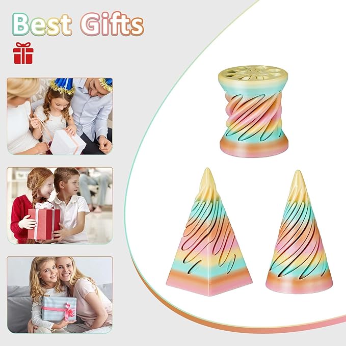 3PCS Impossible Cone,3D Printed Spiral Cone Fidget Toys,Impossible Pyramid Passthrough Sculpture,Stress Relieving Toys for Adults and Kids,Stocking Filler White Elephant Gifts (Candy Color-2)