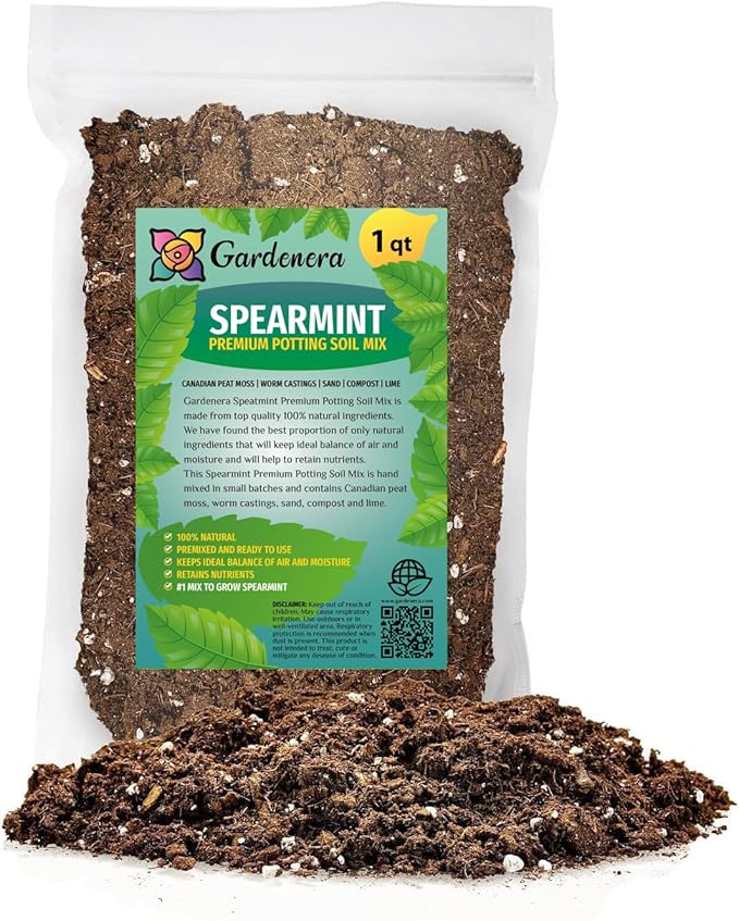 Gardenera Premium Spearmint Plant Potting Mix - Crafted for Thriving Spearmint Growth and Refreshing Aroma - 1 Quart