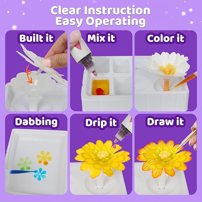 ROOCHKD Arts and Crafts for Kids, Paper Flowers Science Kit Magic Dyeing Flowers Crafting Color Changing Art Project, Stocking Stuffers Gifts for Birthday Thank You Christmas, Toys for Ages 5-12yrs