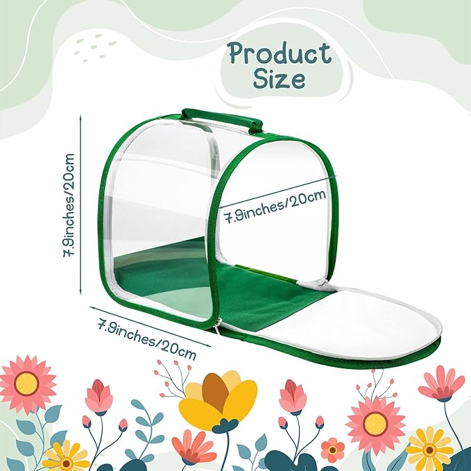 3 Pieces Small Butterfly Habitat Insect Mesh Cage Caterpillar Enclosure Bug Terrarium with Carrying Handle for Observing Caterpillars, Monarch Butterflies, Ladybugs and Other Insects, 8 x 8 x 8 Inch
