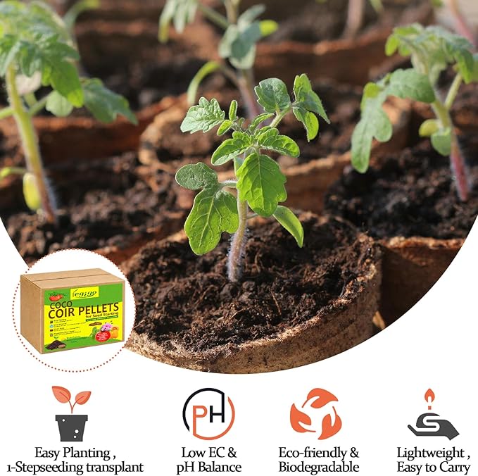 Legigo 100 Pcs 40mm Coco Coir Pellets Seed Starter Soil Mix- Organic Coconut Coir Potting Soil Pods for Seedling, Coco Peat Soil Discs for Indoor & Outdoor Plants Bonsai Herbs Vegetables and Flowers