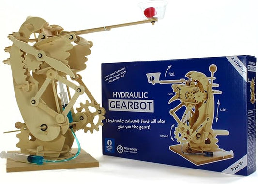 Pathfinders Stem kit- Hydraulic Gearbot – Wooden STEM Building Kit for Kids 8+ | Build-It-Yourself Hydraulic Robot with Gears & Launcher | Educational Engineering Toy & Gift for Boys and Girls