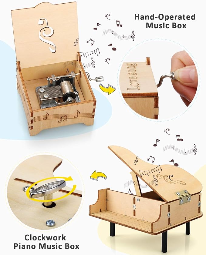 Poraxy 4 Set STEM Kits for Kids Ages 8-10 10-12, Toys for Ages 8-13, Music Box, Robot 3D Puzzle Educational Science Building Projects Crafts, Birthday Gifts for Boys Girls 7 8 9 10 11 12 13 Year Old