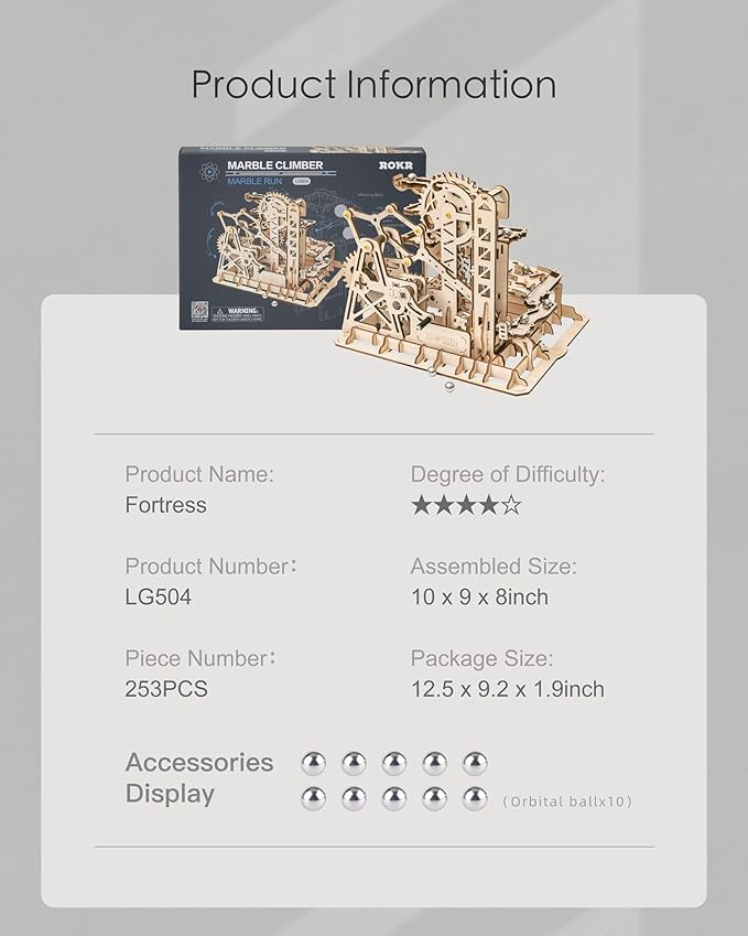 ROKR 3D Wooden Puzzles for Adults-Marble Run Wood Model Building Kit-Tower Coaster
