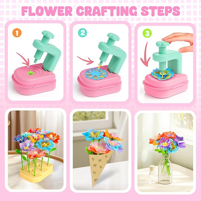 beefunni Flower Bouquet Craft Kits, DIY Arts and Crafts for Kids 4-6-8, Upgrade Colorful Flowers Toys for 4 5 6 7 8+Year Old Girl Birthday Gifts Ideas,Toddler Creative Educational Activities